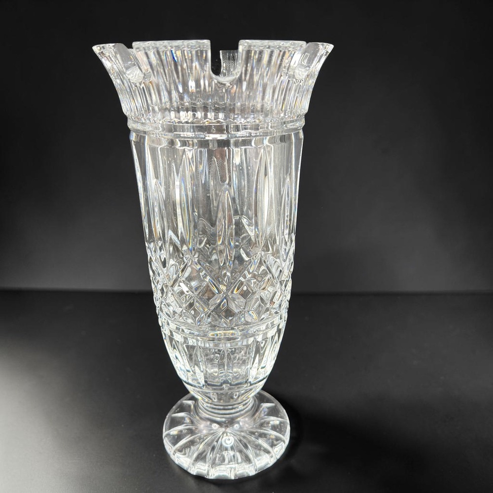 Waterford Crystal Romance of Ireland Vase 11 Inch Scalloped Rim Footed Clear VTG